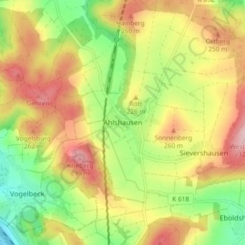 Topografische Karte Ahlshausen, Höhe, Relief
