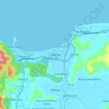 Topografische Karte Claveria, Höhe, Relief