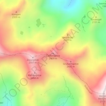 Topografische Karte Lackenspitze, Höhe, Relief