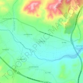 Topografische Karte Los Menas, Höhe, Relief