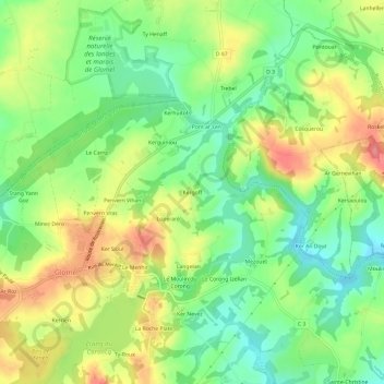 Topografische Karte Kergoff, Höhe, Relief