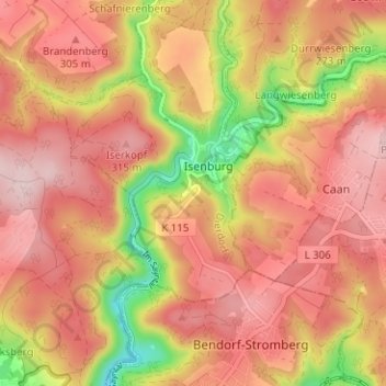 Topografische Karte Siedlung, Höhe, Relief