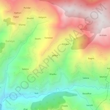 Topografische Karte Jubbar, Höhe, Relief