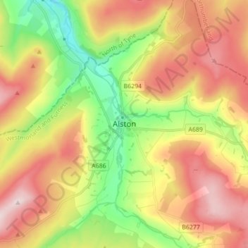 Topografische Karte Alston, Höhe, Relief