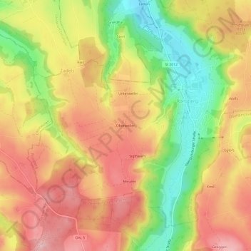 Topografische Karte Oberweiler, Höhe, Relief