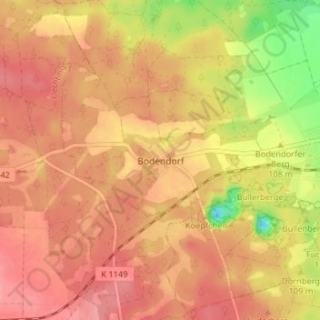 Topografische Karte Bodendorf, Höhe, Relief