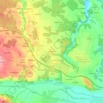 Topografische Karte Oberstetten, Höhe, Relief