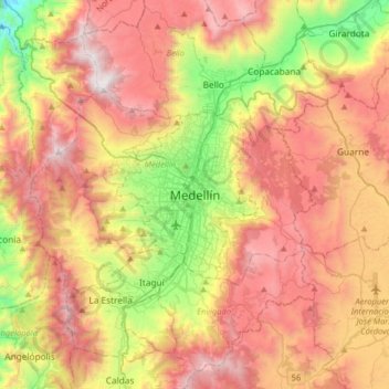 Topografische Karte Medellín, Höhe, Relief