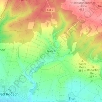 Topografische Karte Heldritt, Höhe, Relief