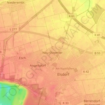 Topografische Karte Neu-Etzweiler, Höhe, Relief