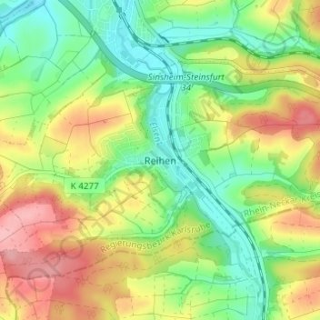 Topografische Karte Reihen, Höhe, Relief