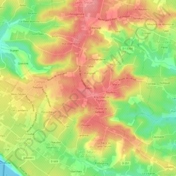 Topografische Karte Potin, Höhe, Relief