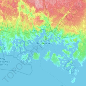 Topografische Karte Karlskrona, Höhe, Relief