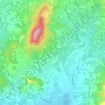 Topografische Karte Les Vanels, Höhe, Relief