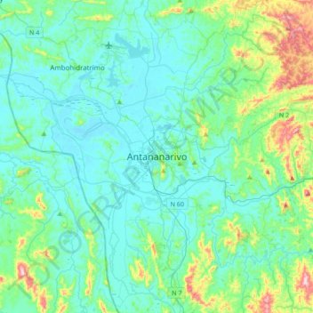 Topografische Karte Antananarivo, Höhe, Relief