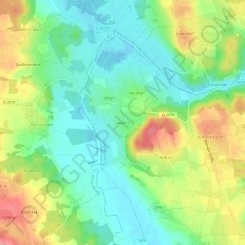Topografische Karte Hopfen, Höhe, Relief