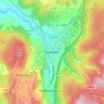 Topografische Karte Remsfeld, Höhe, Relief