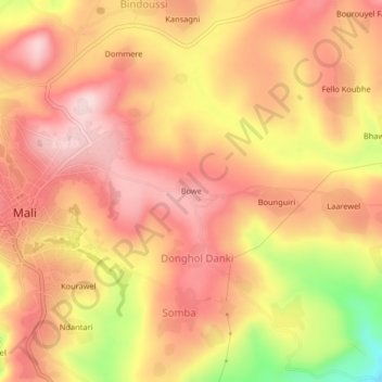 Topografische Karte Bowe, Höhe, Relief