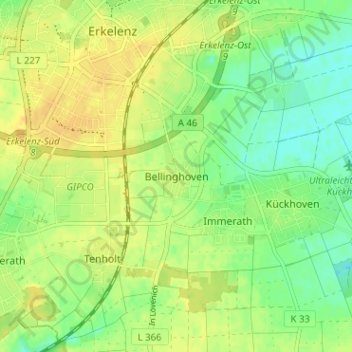 Topografische Karte Bellinghoven, Höhe, Relief