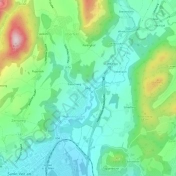 Topografische Karte Sand, Höhe, Relief