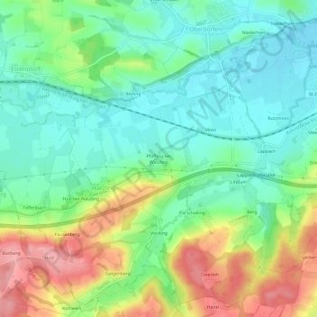 Topografische Karte Pfaffing bei Watzling, Höhe, Relief