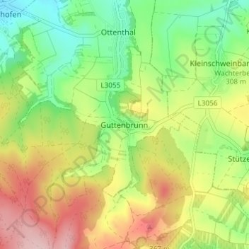 Topografische Karte Guttenbrunn, Höhe, Relief