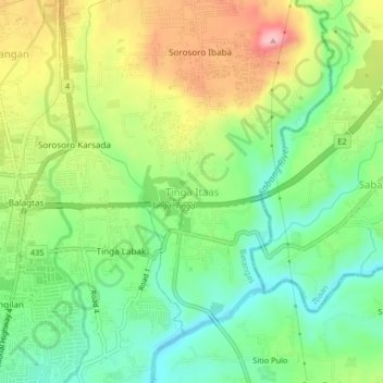 Topografische Karte Tinga Itaas, Höhe, Relief
