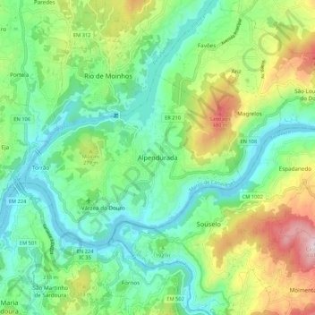 Topografische Karte Alpendurada, Höhe, Relief