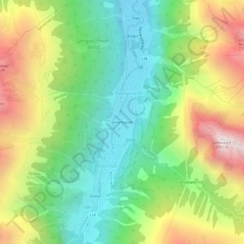 Topografische Karte Unterhäuser, Höhe, Relief