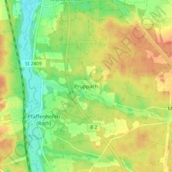 Topografische Karte Pruppach, Höhe, Relief