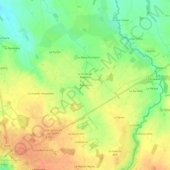 Topografische Karte Beaulieu, Höhe, Relief