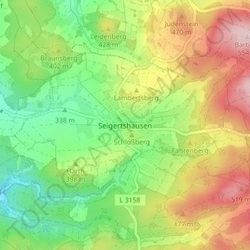 Topografische Karte Seigertshausen, Höhe, Relief
