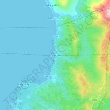 Topografische Karte Tabonan, Höhe, Relief