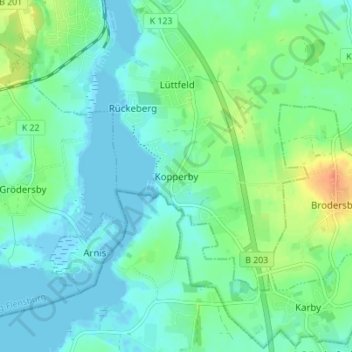 Topografische Karte Kopperby, Höhe, Relief