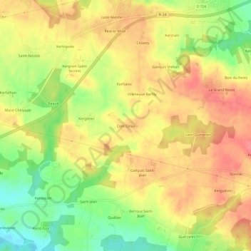 Topografische Karte Coët Colay, Höhe, Relief