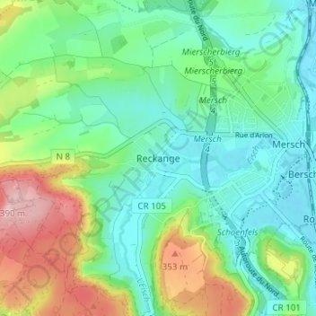Topografische Karte Reckange, Höhe, Relief