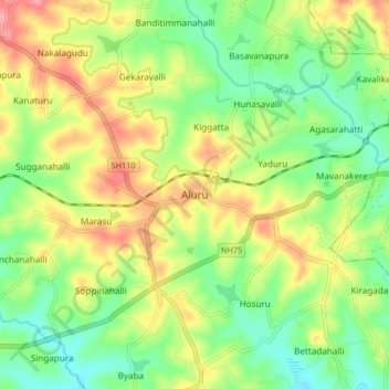 Topografische Karte Aluru, Höhe, Relief