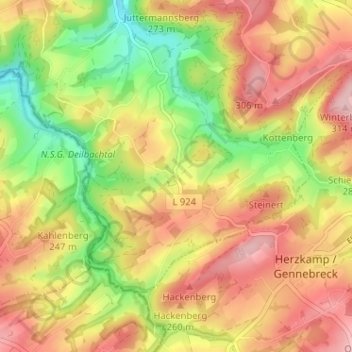 Topografische Karte Oberelfringhausen, Höhe, Relief