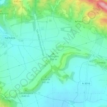 Topografische Karte Sorogain, Höhe, Relief