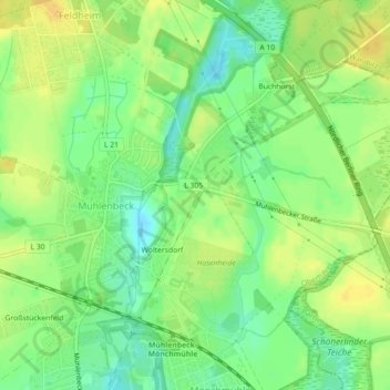 Topografische Karte Mühlenbeck, Höhe, Relief
