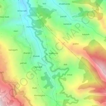 Topografische Karte kaldhung, Höhe, Relief