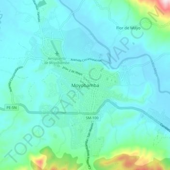 Topografische Karte Moyobamba, Höhe, Relief