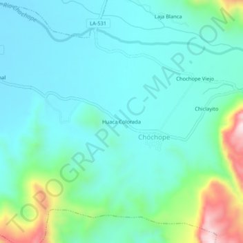 Topografische Karte Huaca Colorada, Höhe, Relief