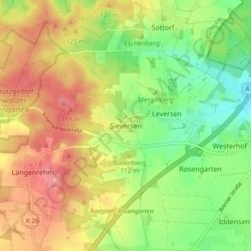 Topografische Karte Sieversen, Höhe, Relief