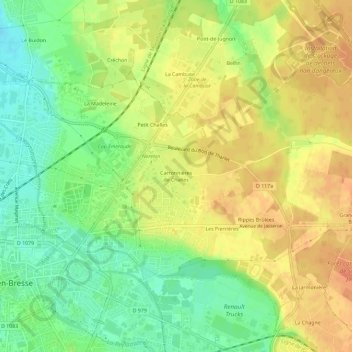 Topografische Karte Carronnières de Challes, Höhe, Relief