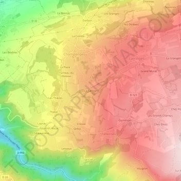 Topografische Karte La Gerbaz, Höhe, Relief