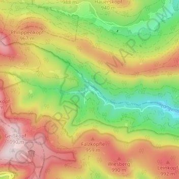 Topografische Karte Hinterlangenbach, Höhe, Relief