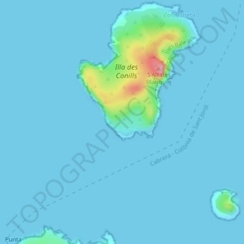 Topografische Karte Es Corrals, Höhe, Relief