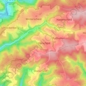 Topografische Karte Litterscheid, Höhe, Relief