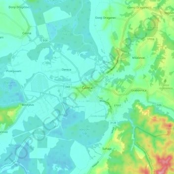 Topografische Karte Čazma, Höhe, Relief